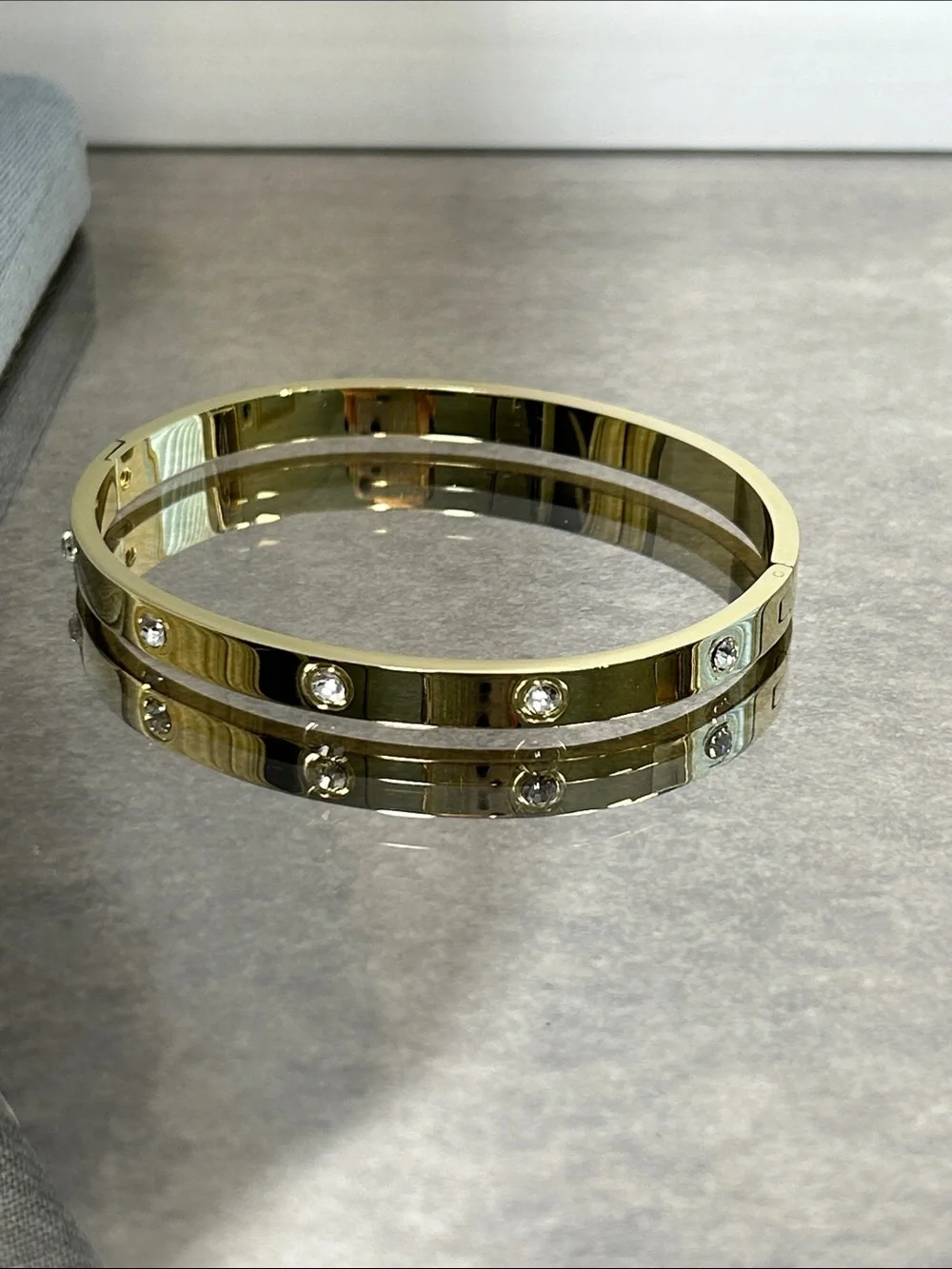 Gold Crystal-Studded Bangle Bracelet